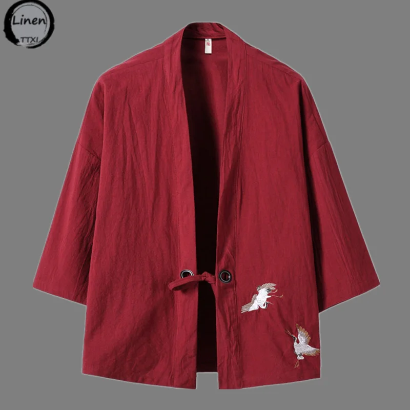 Summer Men's Haori Cardigan Kimono Shirt Samurai Japanese Clothing Robes Loose Obi Male Yukata Jacket Streetwear Asian Clothes