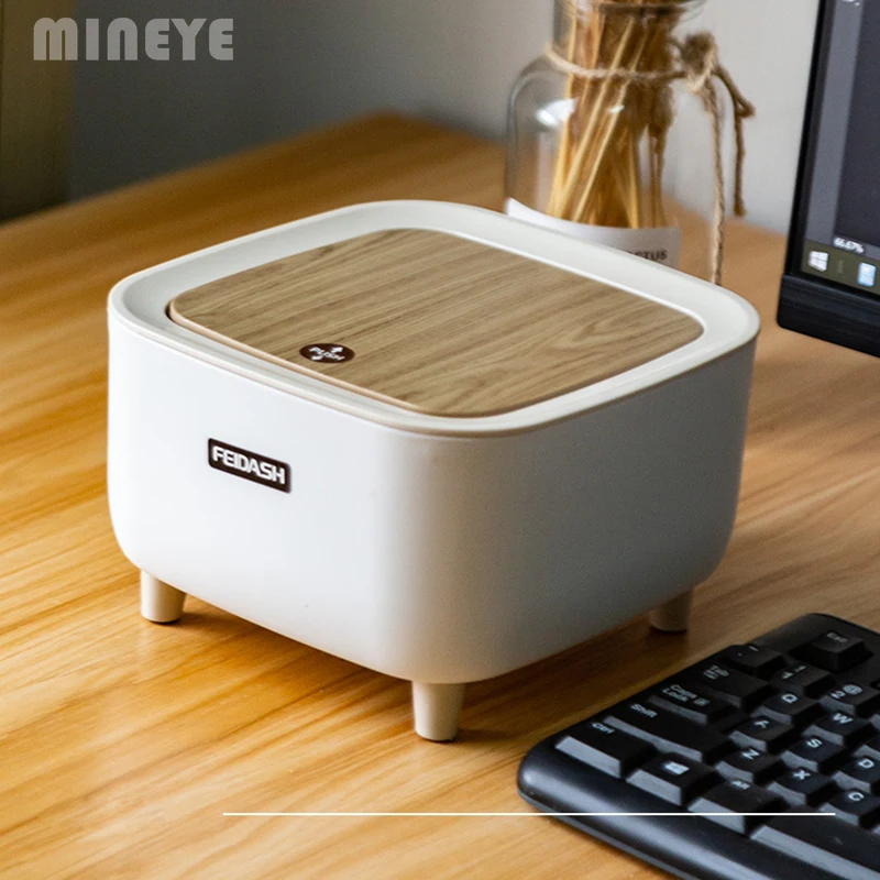 

Square and Round Desktop Trash Can White Press-on High Foot Garbage Can with Lid Office Desk Bedroom Plastics Paper Basket