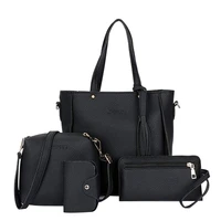 summer new 4 pack women wallet and handbag set solid color pu leather satchel bag shoulder bag handbag trendy simple letter bag