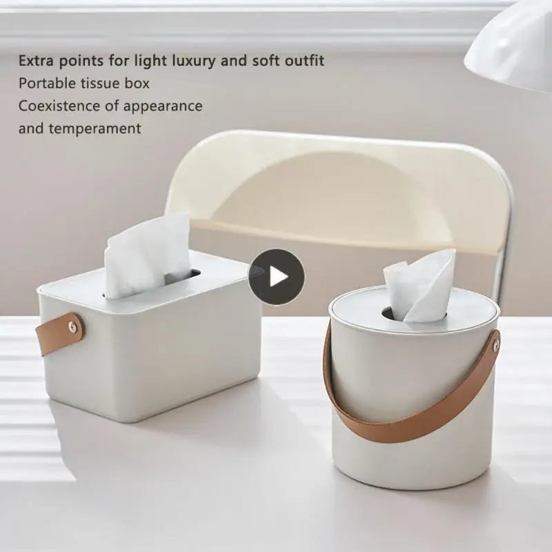 

Desktop Tissue Box Storage Box Home Living Room Light Luxury Creative Belt Portable Roll Paper Box Design Sense For Home Office