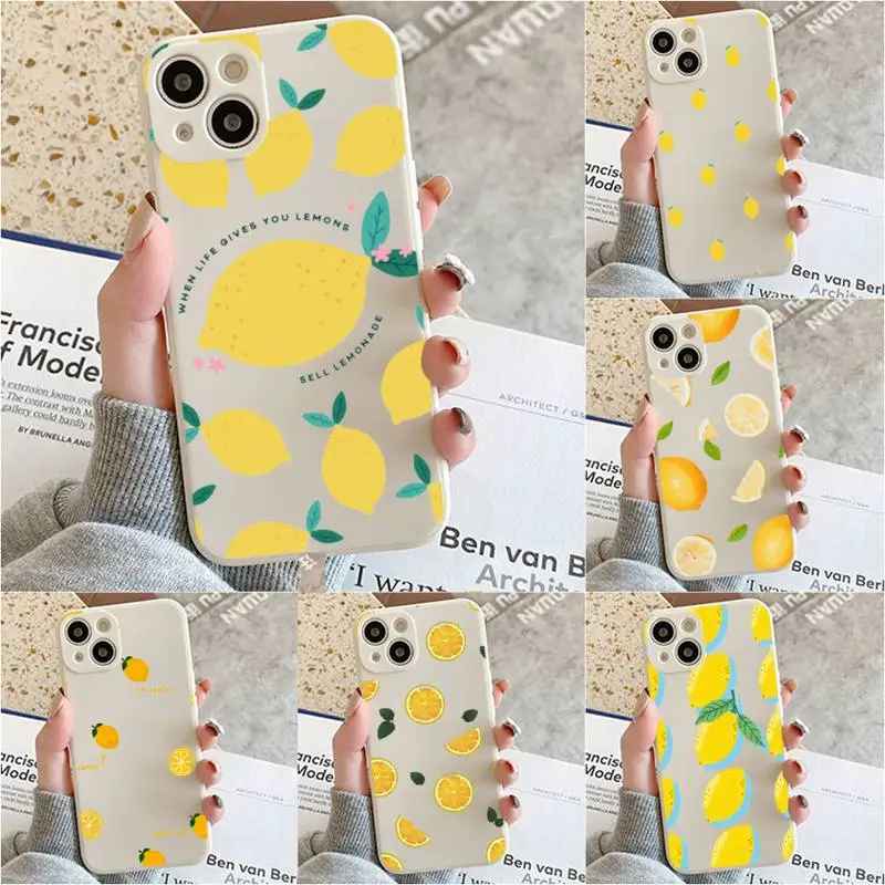 

Summer Green Leaves Fruit Lemon Phone Case For Iphone 7 8 Plus X Xr Xs 11 12 13 Se2020 Mini 14 Pro Max White Case
