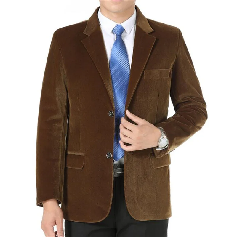 Business mens casual suit middle-aged corduroy jacket men blazer masculino slim fit jaqueta masculina coats man clothes khaki