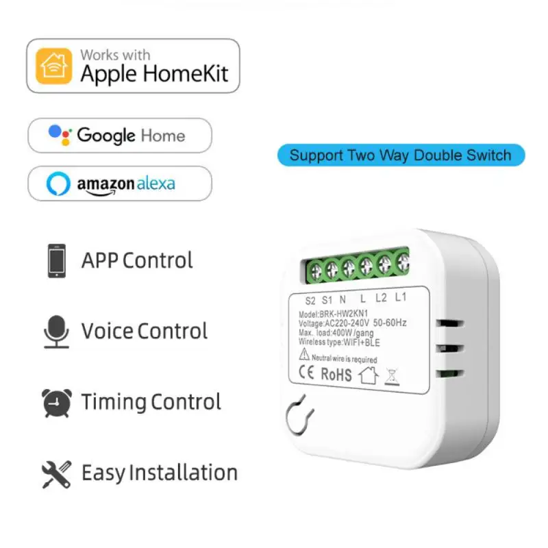 

Умный Wi-Fi-переключатель с голосовым управлением для Homekit, Умный домашний комплект, модульный умный мини-выключатель, удобный белый переключ...