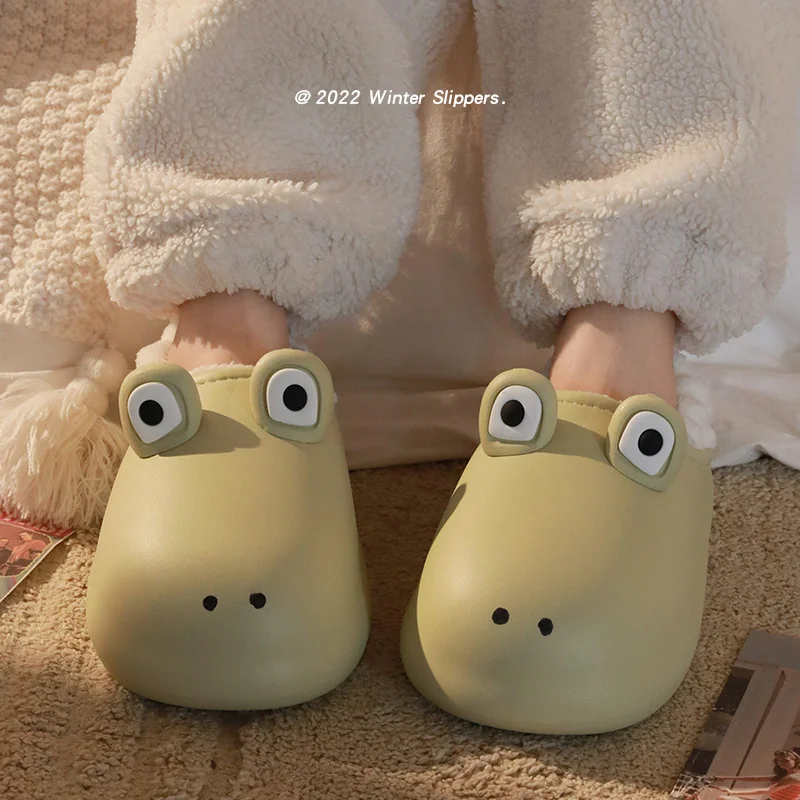 

Funny Frog Crocodile Cotton Man Women's Thick Soles Slipper Waterproof And Warm Plush Slippers Wrap Heel Couples' Homes Slipper