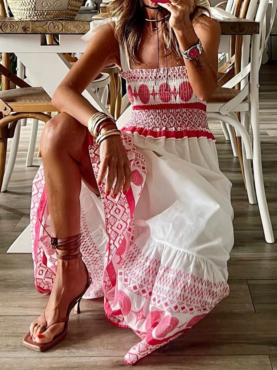 

Stylish and Comfortable Bohemian for Women - Spaghetti Strap Backless Flowy Sundress with Tie Straps - Perfect for