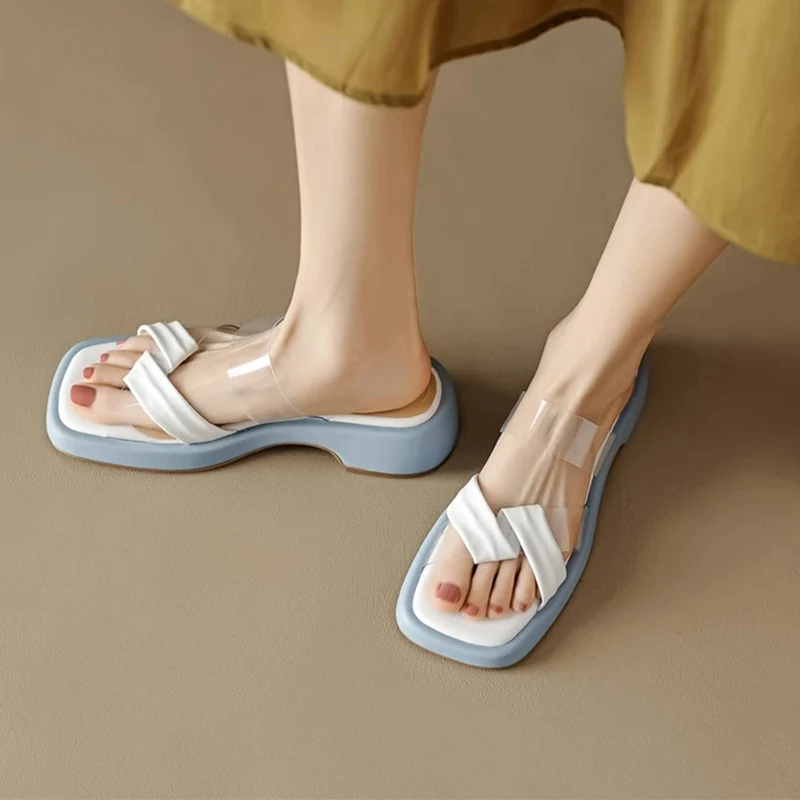 

Шлепанцы женские на платформе, повседневные сандалии, пляжные шлепанцы, без застежки, плоская подошва, лето 2023