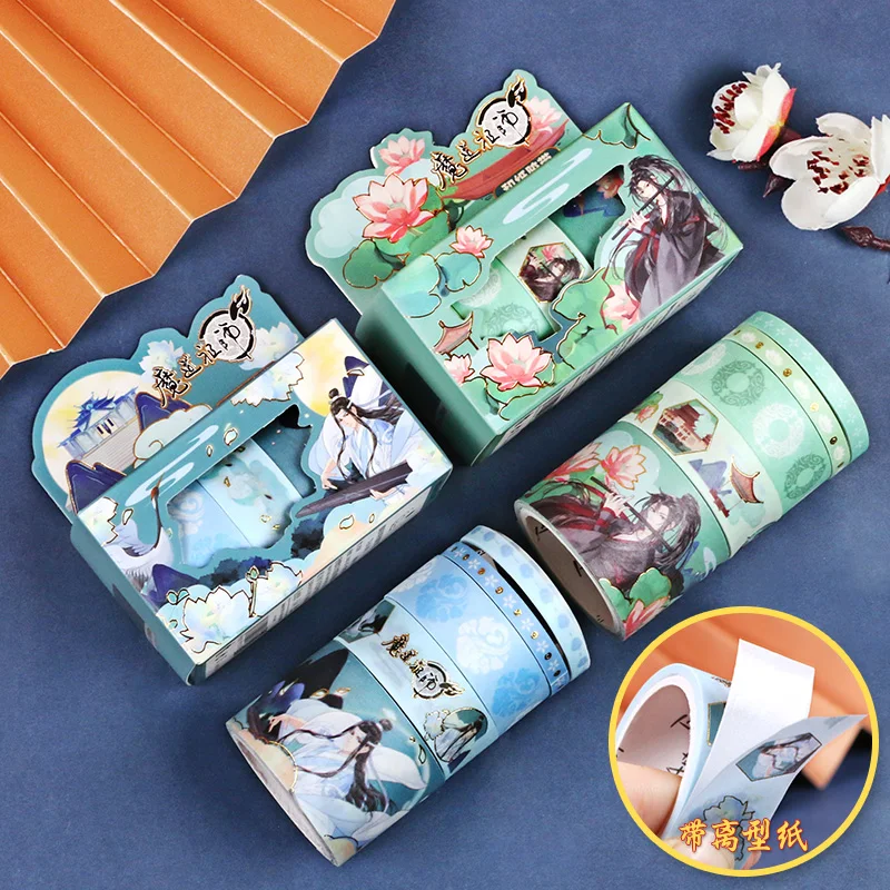 5Pcs/Set Anime Grandmaster of Demonic Cultivation Bronzing Washi Tape Lan Wangji Wei Wuxian Figure Adhesive Label Sticker - купить по