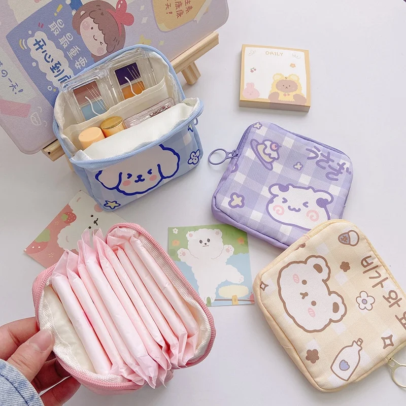 

Korean Cute Bear Large Capacity Sanitary Napkin Storage Bags Girls Cartoon Physiological Period Tampon Organiser Bag Mini Bag