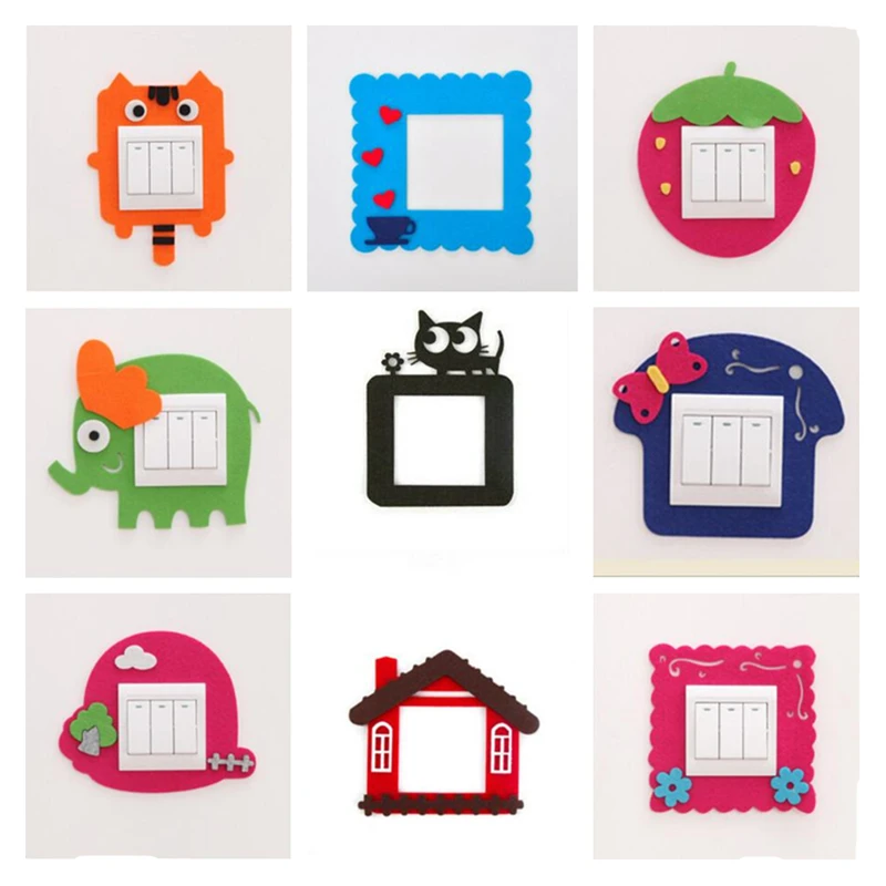 

1pcs Cute Cartoon Animals Patterns Switch Stickers For Kids Room Home DIY Wall Stickers Wool Felt Decals Cartoon Room Decoration
