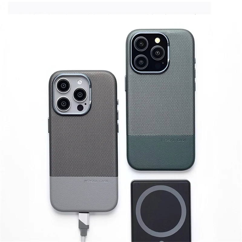 Роскошный кожаный чехол MagSafe из сплава с линзами для iPhone 16 15pro 14pro max 13 цветной