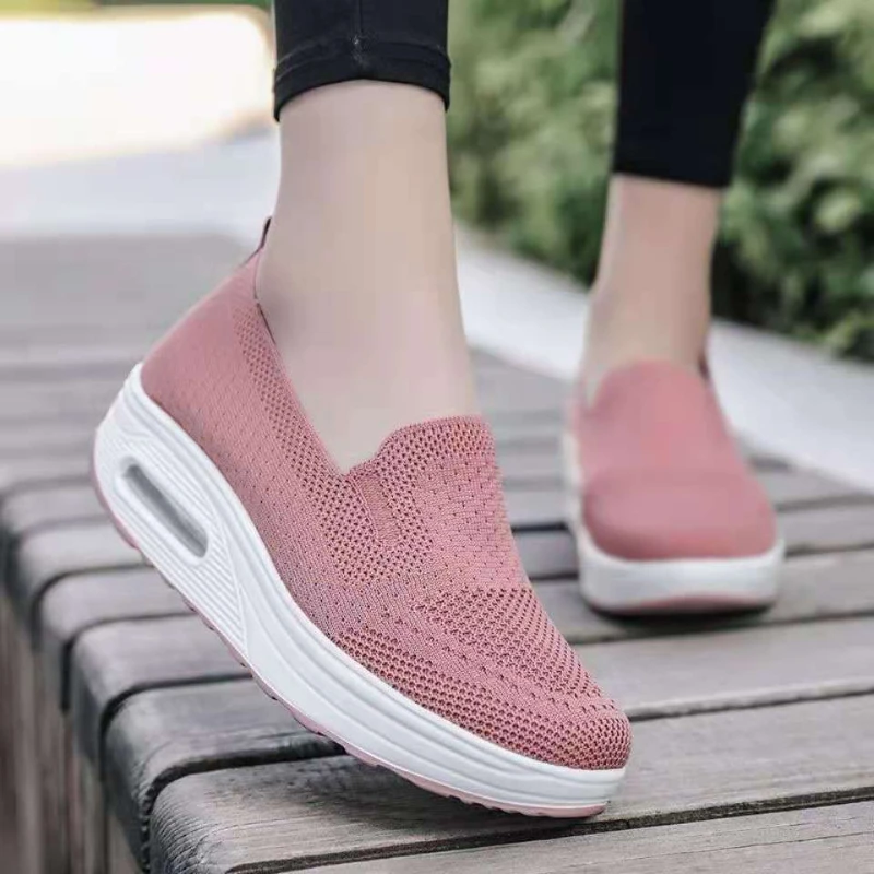 Summer Women Vulcanized Sneakers Platform Solid Color Ladies Walking Shoes Fashion Casual Breathable Wedges Air Cushion Sneakers