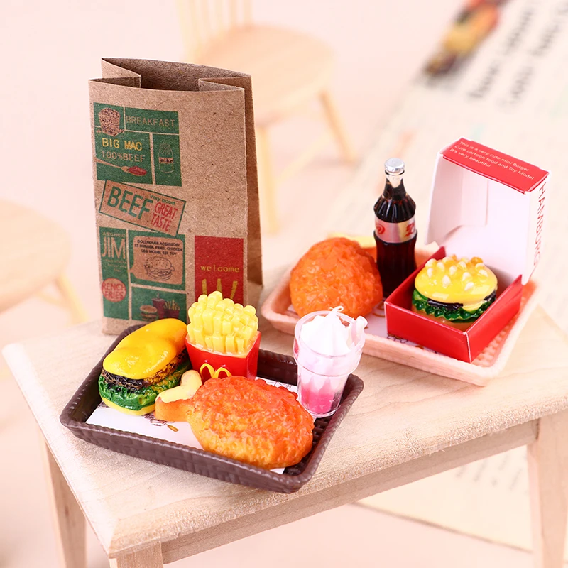Миниатюрный Кукольный домик гамбургер картофель фри чашка-Кокс полный домашний