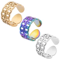 5pcslot stainless steel double layer openwork chain rings gold silver rainbow color finger party ring for men women jewelry