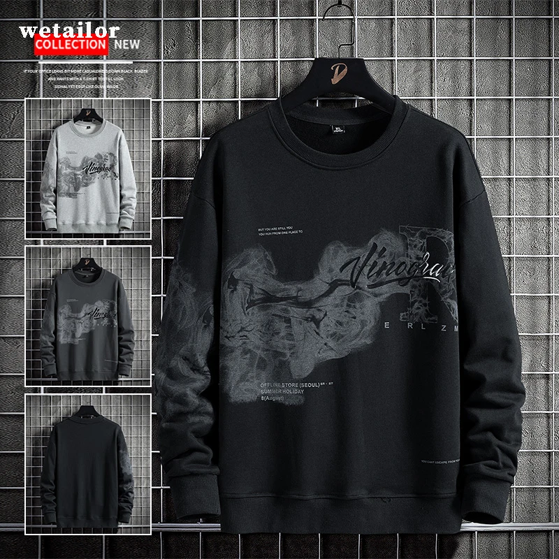 

Свитшот мужской оверсайз с круглым вырезом, Повседневный пуловер свободного покроя, однотонная уличная одежда, весна 2022