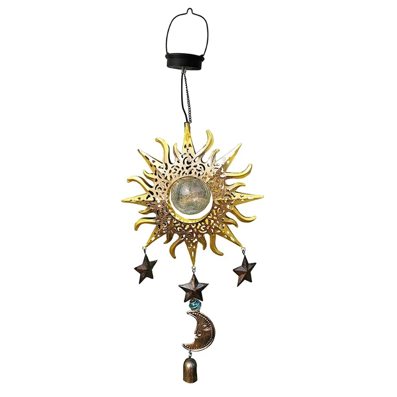

67JE Stars Moon Solar Glowing Garden Decoration Wind Chimes for Outside Elegant Chimes Outdoor Decor Memorial Wind Bell