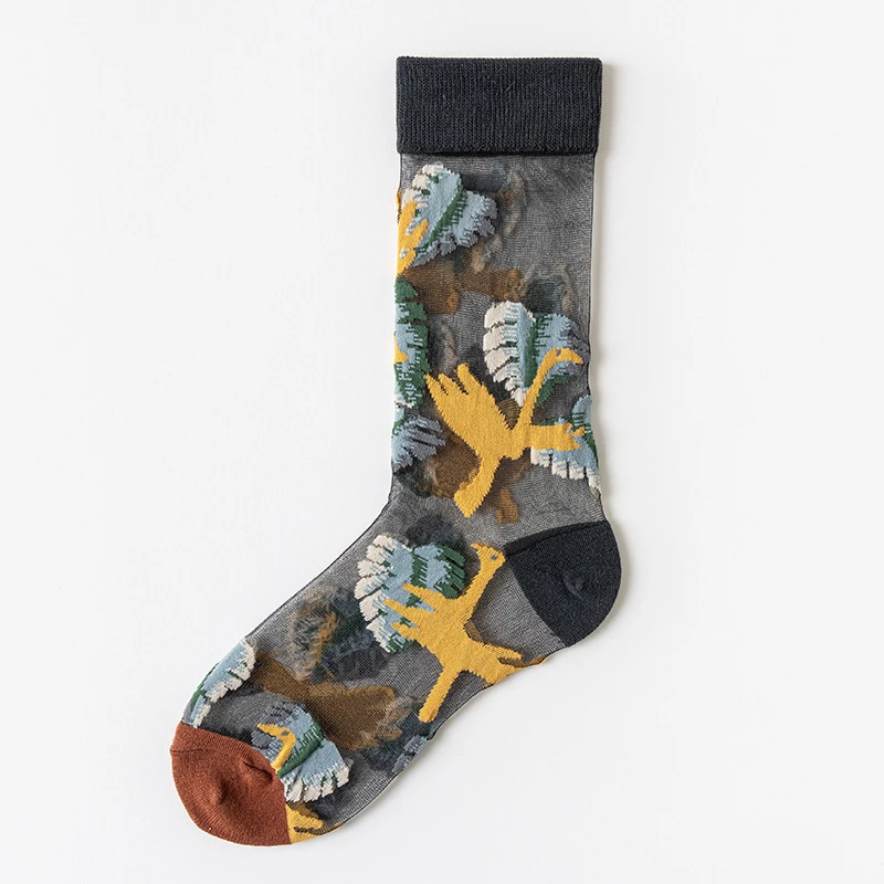 3 Pairs New Women Transparent Cute Cat Socks Set Korean Floral Animal Ladies Summer Thin Kawaii Silk Socks Set For Women