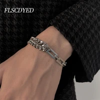flscdyed 2022 new trendy cuban chain men bracelet hip hop stainless steel geometric link chain bracelet for men women jewelry
