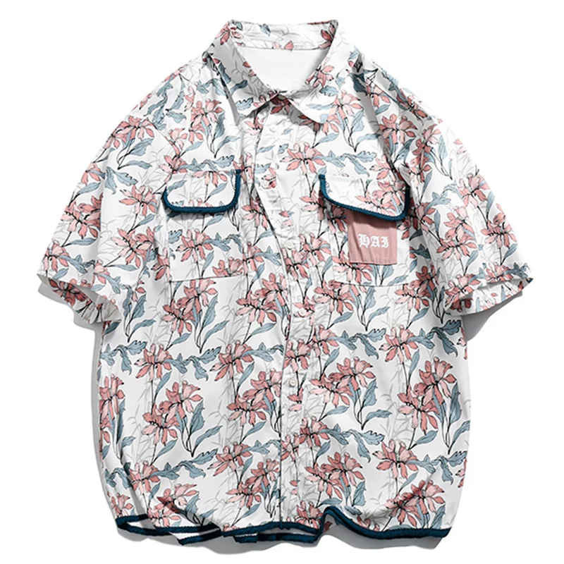 

Рубашка мужская с отложным воротником и карманами, свободная Повседневная Удобная уличная одежда, цветной цвет, с коротким рукавом