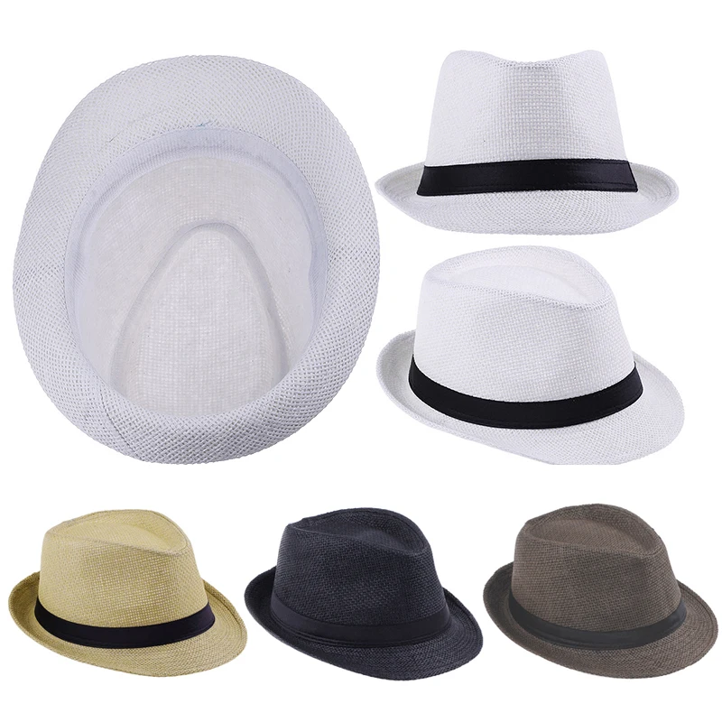 

Hot Unisex Women Men Panama Hat Fashion Summer Casual Trendy Beach Sun Straw Panama Jazz Hat Cowboy Fedora Hat Gangster Cap Men