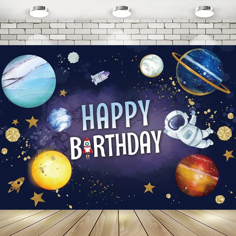 Space Boys Outer Space Theme Happy Birthday Backdrop Banner Astronaut ...