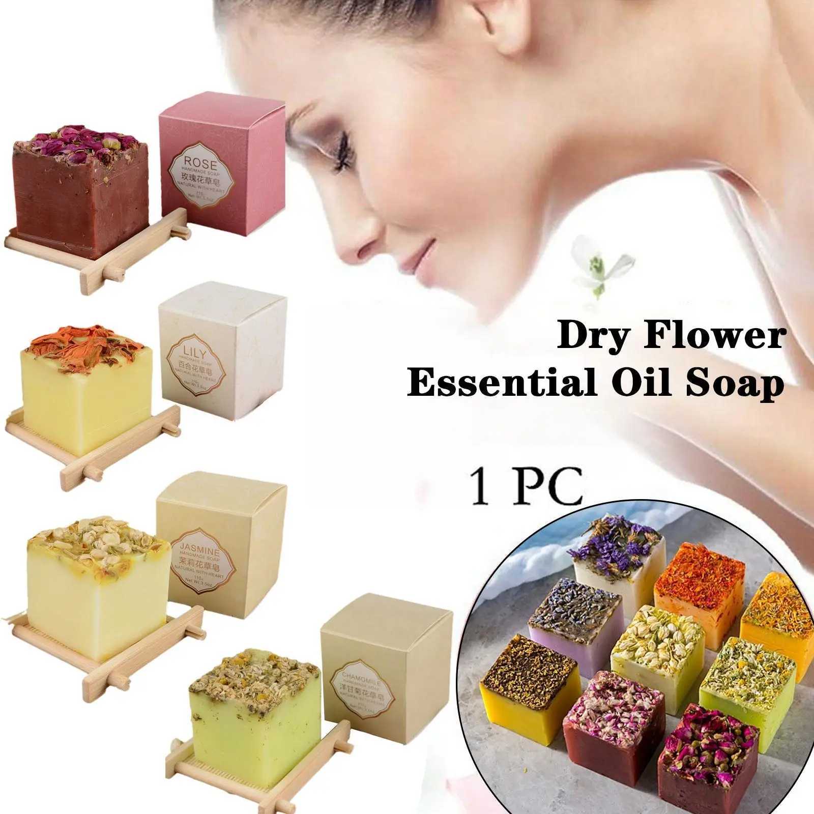 

Dry Flower Essential Oil Soap Face Hand Nourishing Soap Bath Herbal Skin Soap Handmade Soap Cleansing Care Natural T1Y2