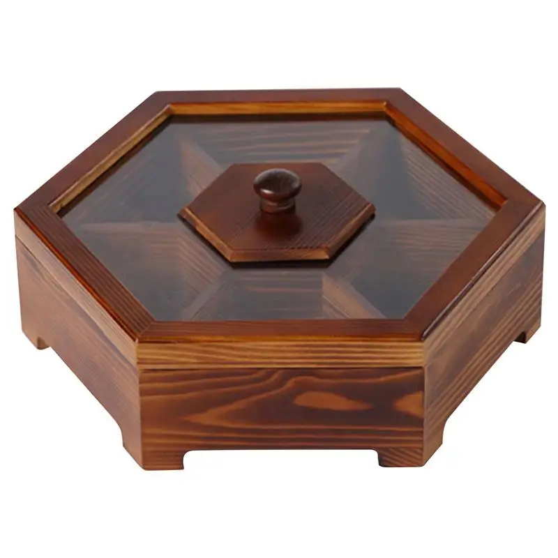 

Wood Sectional Tray With Lid Box Dried Fruit Box Multi Compartments Snack Storage Container Tray Serving Platter For