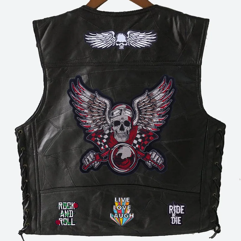 

2022 Motorcycle Vest Men Sheepskin Leather Skull Biker Punk Top Waistcoat Ripped Sleevless Leather Jacket Men Leather Vest