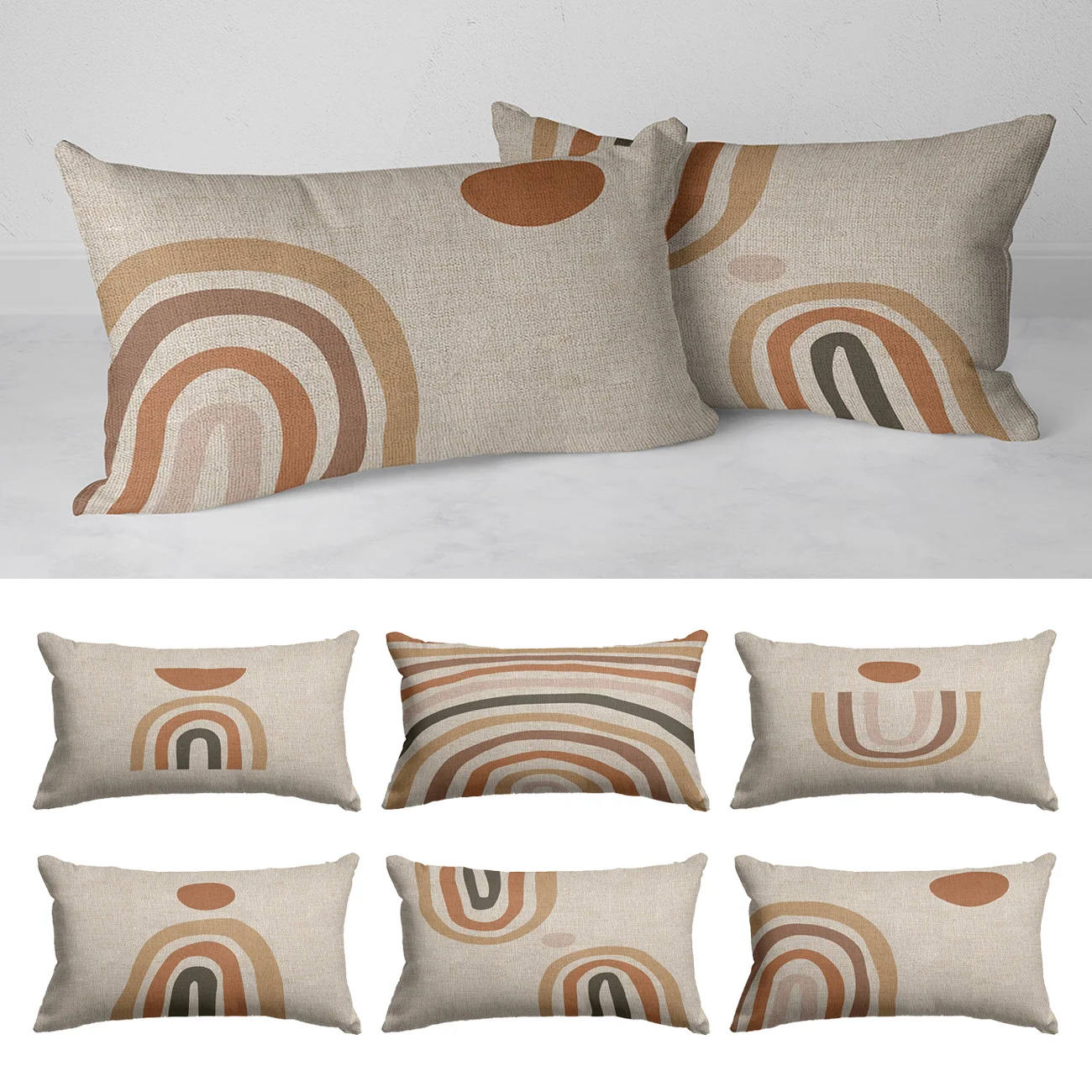 

Geometric Abstract Cushion Cover Nordic Style Pillowcase Decorative 30X50 Beige Linen Home Decor Pillow Cover for Sofa Bedroom