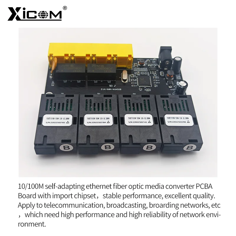 1 Pcs 4B Ethernet Fiber Switch PCBA Board 10/100M 20KM 4*SC Fiber 4*RJ45 Single Mode Fiber Optical Media Converter 1310/1550nm
