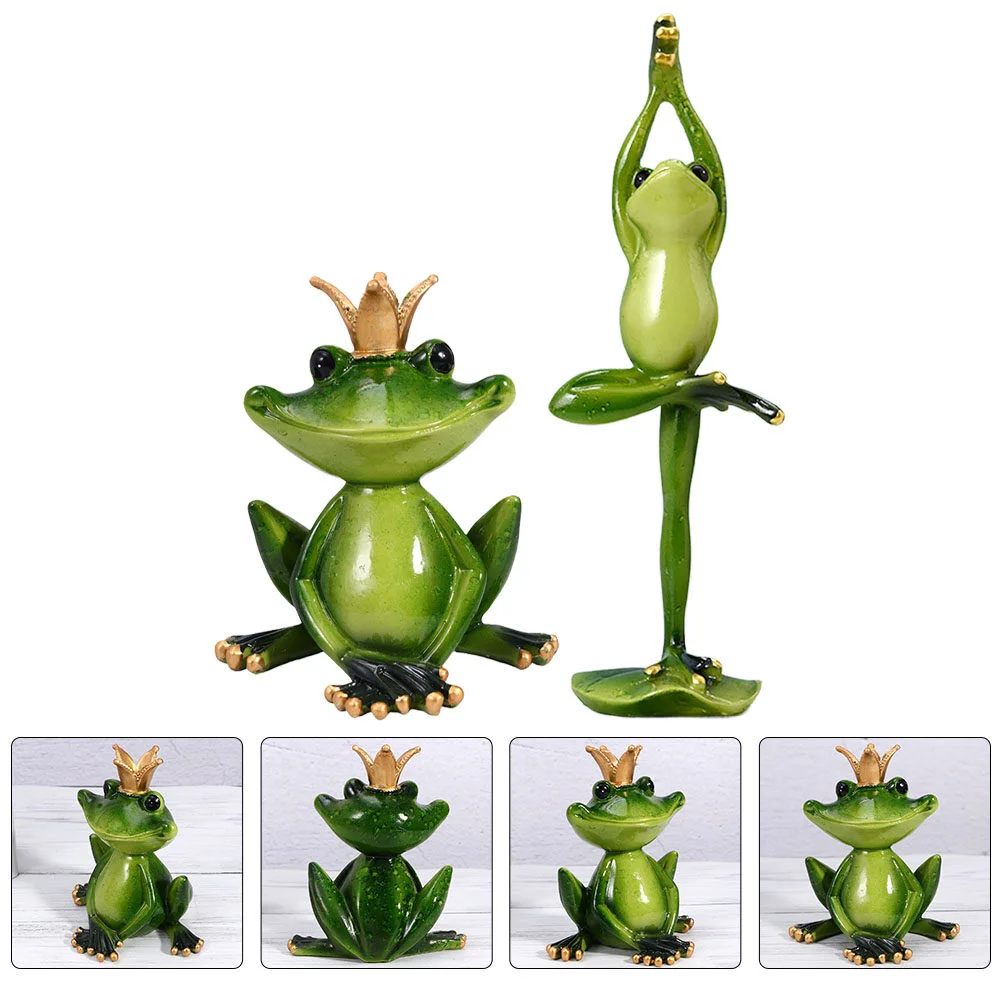 

Model Garden Accessories Shake Chair Frog Ornament Decoration Resin Animals Adornment Cartoon Figurines Crown Statue