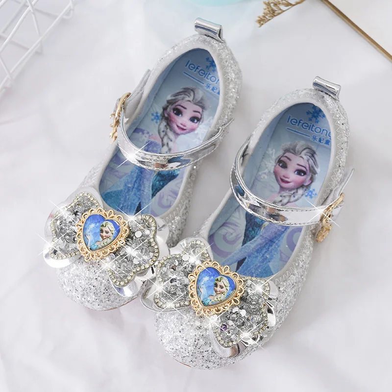 

Disney Children's Cartoon ELSA Princess Fashion Crystal Sequins Party Performance Princess Shoes Casual Shoes Flat Crystal Shoes