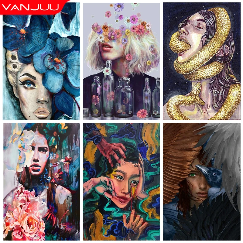 

Портрет 5D, алмазная живопись, абстрактная фигурка, цветок, мозаика «сделай сам», круглая Алмазная вышивка, комната, Настенный декор, картина Стразы