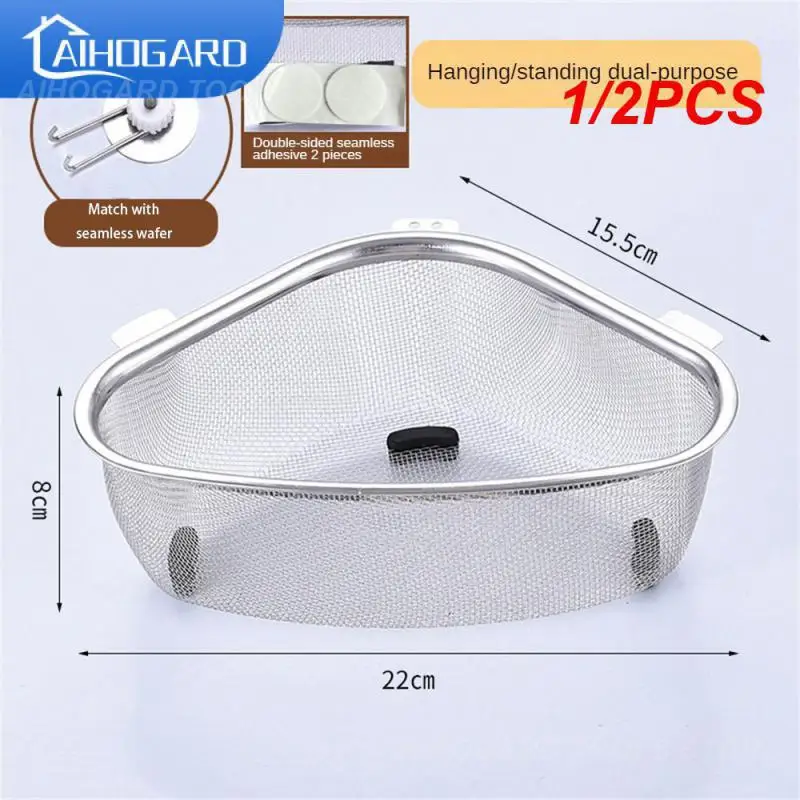 

1/2PCS Kitchen Sink Drain Basket Stainless Steel Triangle Sink Strainer Food Vegetables Peel Egg Filter Storage Rack Kitchen