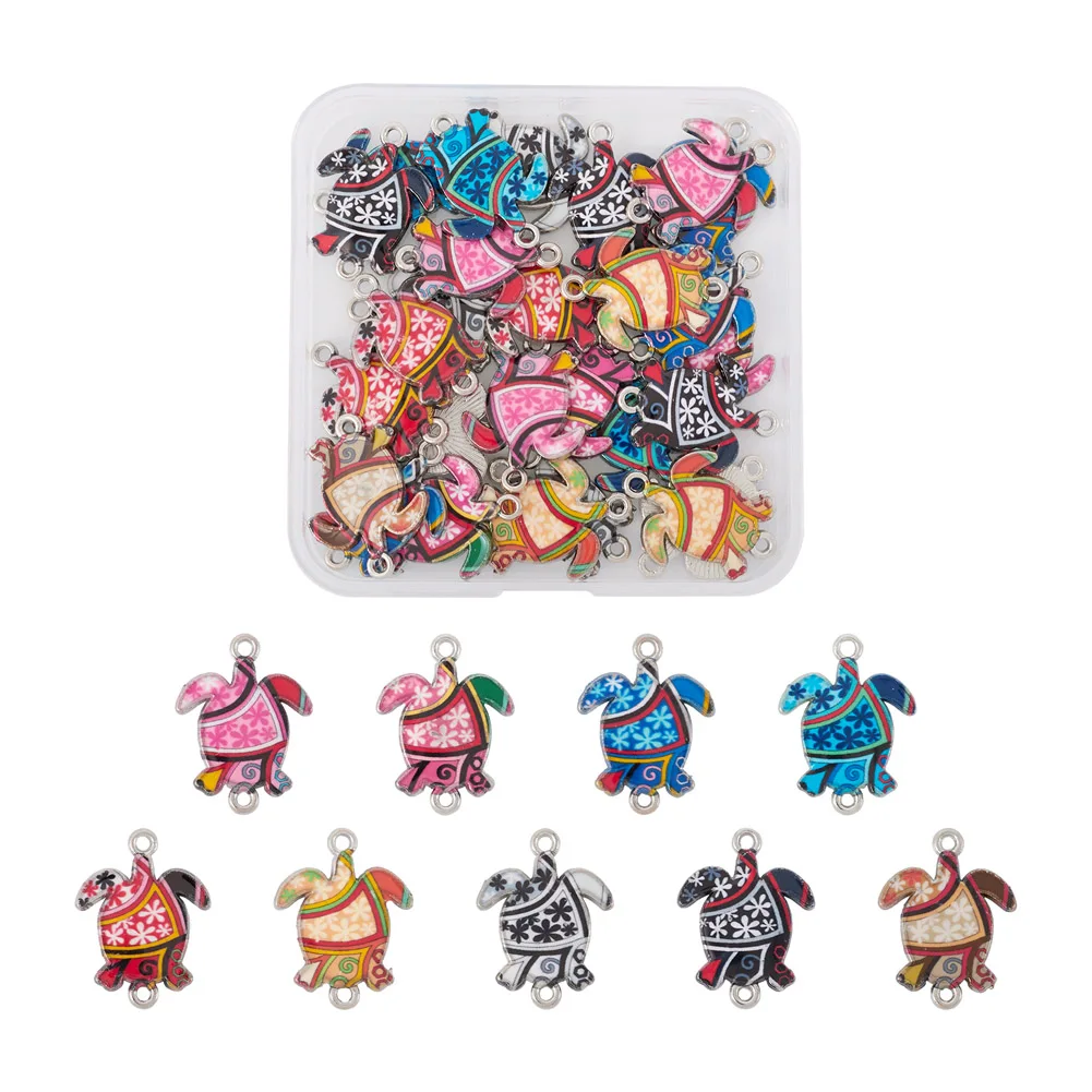 

36Pcs Colorful Turtle with Flower Enamel Connector Charms Animal Zinc Alloy Pendants For Necklace Bracelet DIY Jewelry Findings