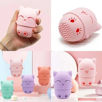 1pc dustproof mini silicone beauty egg portable silicone protective capsule makeup cartoon cat storage box drying puff storage