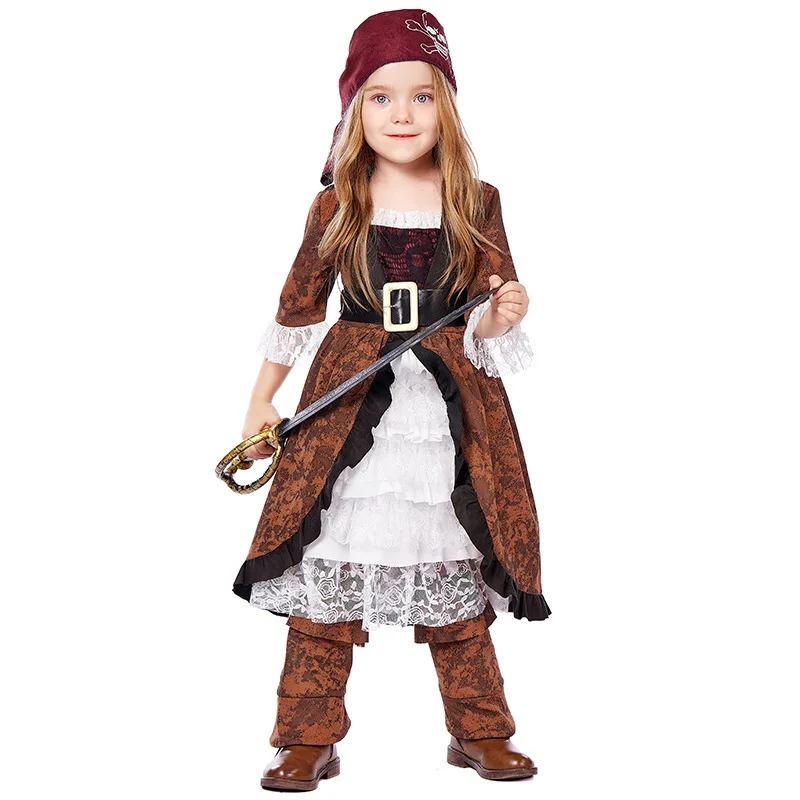 

2023 New Kids Girls Pirate Captain Costumes Halloween Role Playing Children's costumes Girls School Performance Stage Dress