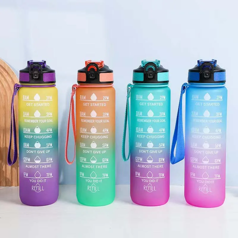 1 Liter Water Bottle with Straw Plastic Frosted Cup with Tim