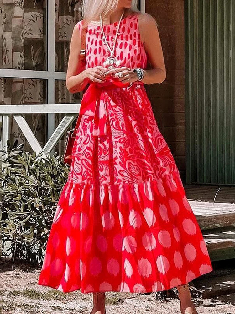 

Sexy Deep V Backless Polka Dot Printed Maxi Dress Summer Elegant Sleeveless Party Dress Women Casual Ruffle Beach Dress Vestidos