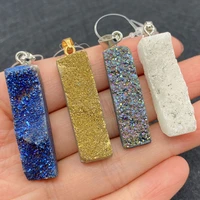 natural stone rectangle pendant 10 34mm electroplating crystal charm jewelry for men and women diy necklace earrings accessories