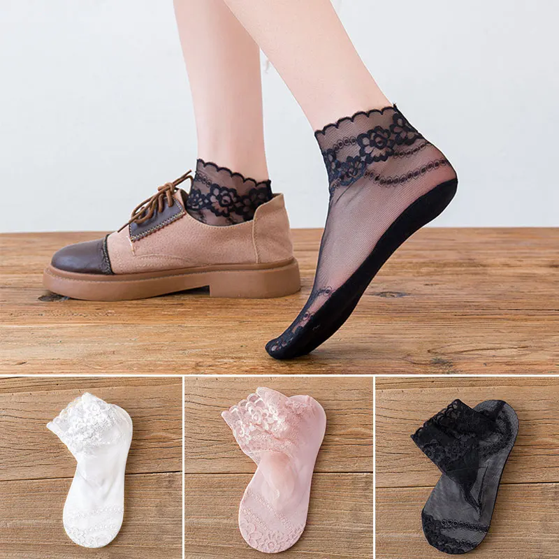 

Women Lace Sock High Quality Fashion Vintag Cotton Transparent Summer Floral Lady Girl Thin Short Socks For Women Dropshipping