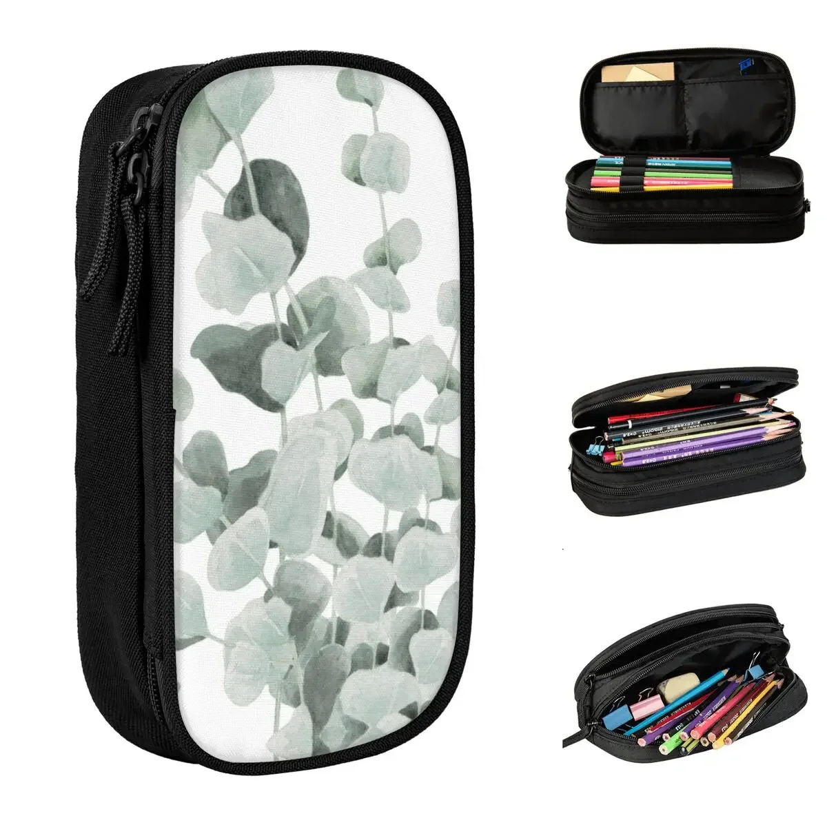 Вертикальный карандаш с листьями эвкалипта фотоботанический акварельный