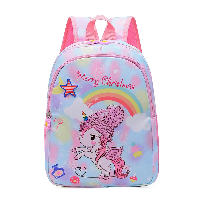 New Children's Korean Version Cartoon Lovely Unicorn Rainbow Kindergarten Nylon Backpacks for Girls and Boys Large Capacity
