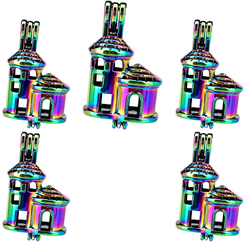 

10PCS Morden Trendy Charm Castle Pearl Cage Locket Aromatherapy Diffuser Pendant For Gift Necklace Keychain Jewelry Making