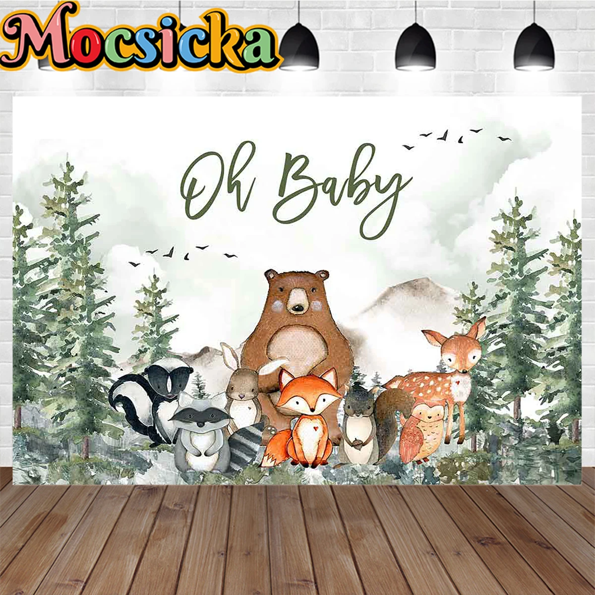 

Mocsicka Oh Baby Shower фон милый Лес Животные лиса медведь Страна Чудес день рождения фон для мальчиков девочек Детская фотография
