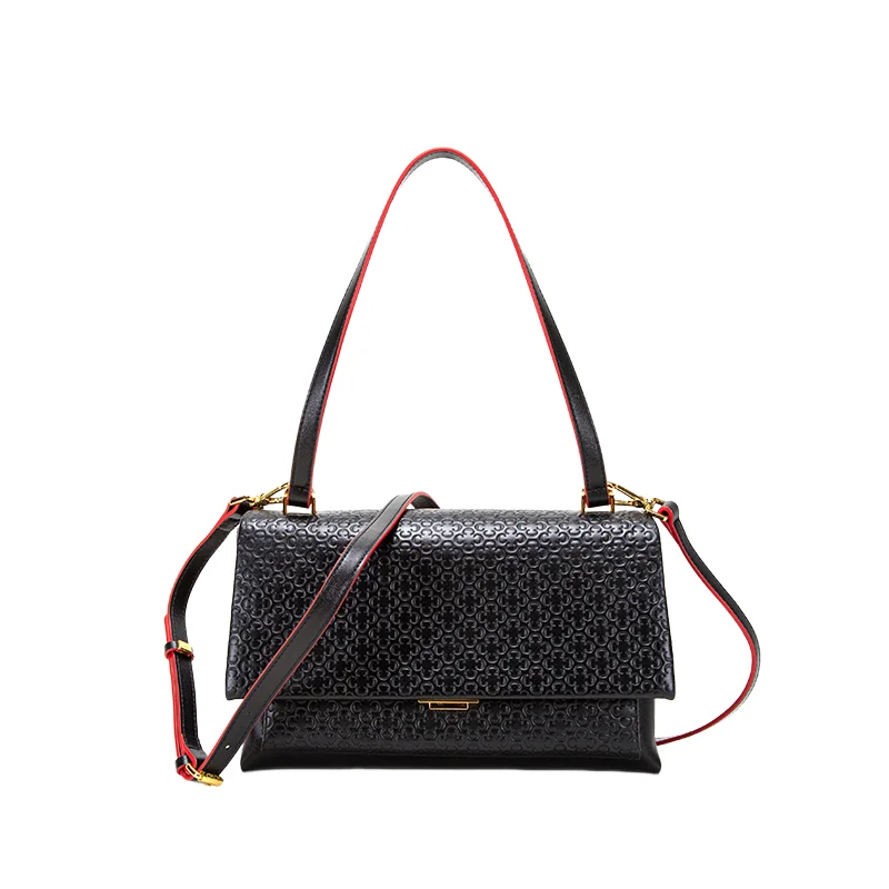 

New Premium Women's Handbag 100% Leather Soft C Shape Embossed Detachable Shoulder Strap Handbag for Women
