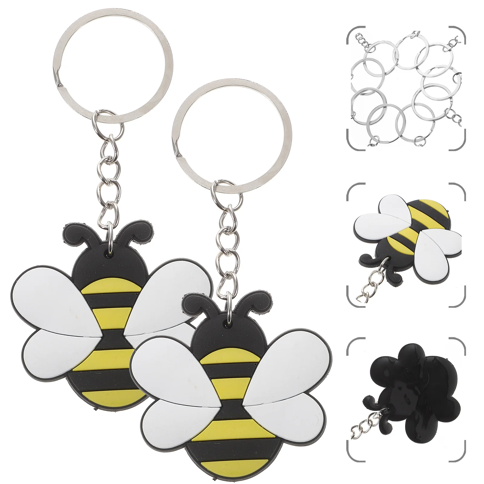 

24 Pcs Car Keychains Bee Novelty Keyring Backpack Pendant 10X4.5X0.3CM Cartoon Decor Pvc Adorable Child