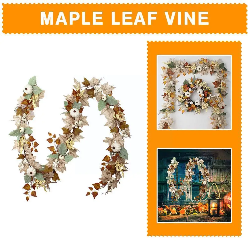 

Fall Garland Maple Leaf Pumpkin Berry Garland Harvest Decor For Mantle Fireplace Thanksgiving Halloween Home Porch Wedding P7E6