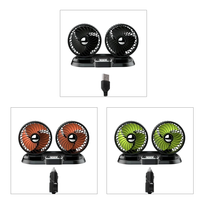 

Автомобильный вентилятор с двумя головками, USB 5 В, 12 В, 24 В, вращение на 2022 °, 2-скоростной автомобильный вентилятор для спальни, новинка 360