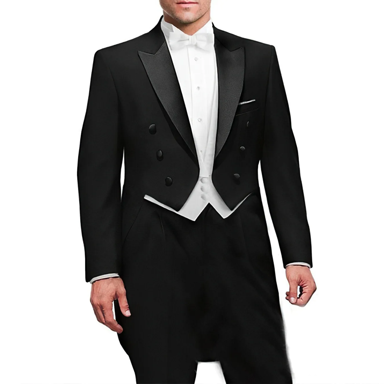 Yeni İtalyan Tailcoat tasarım erkek takım elbise düğün balo (ceket + pantolon + yelek) zarif Terno erkek takım elbise seti Groomsmen damat smokin