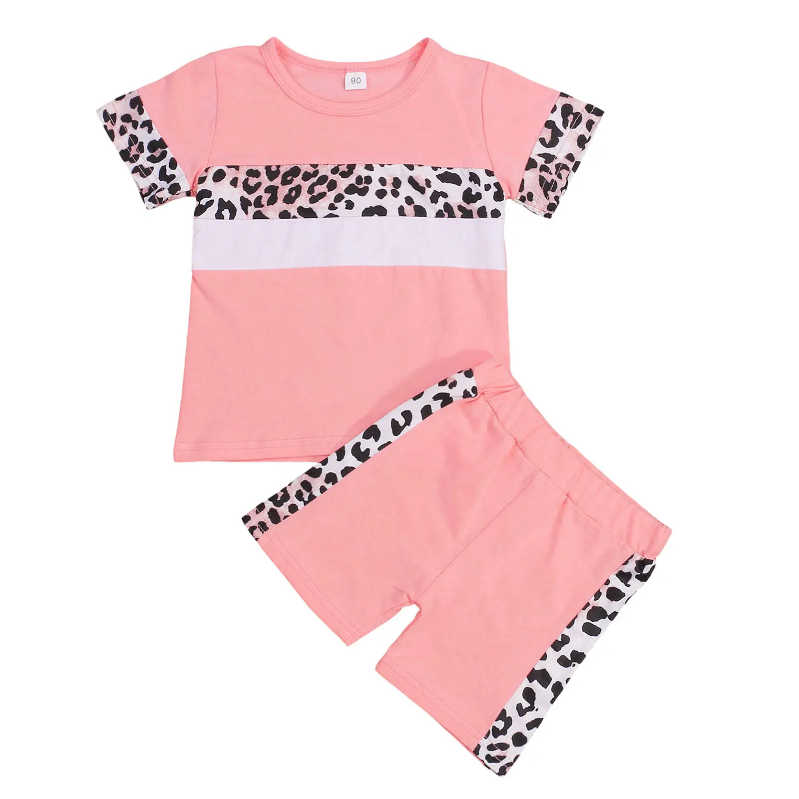 

Kids Baby Girls Leopard Print Clothes Set Short Sleeve O-neck T-shirt + Elastic Waist Shorts Set Summer Children Tracksuits